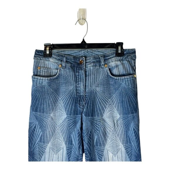 Escada Jeans Women 12 Blue Medium Wash Geometric Prism Straight Leg Retro - Picture 3 of 10